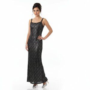 Jessica McClintock Black & Silver Vintage Long Maxi Formal Dress 5-6